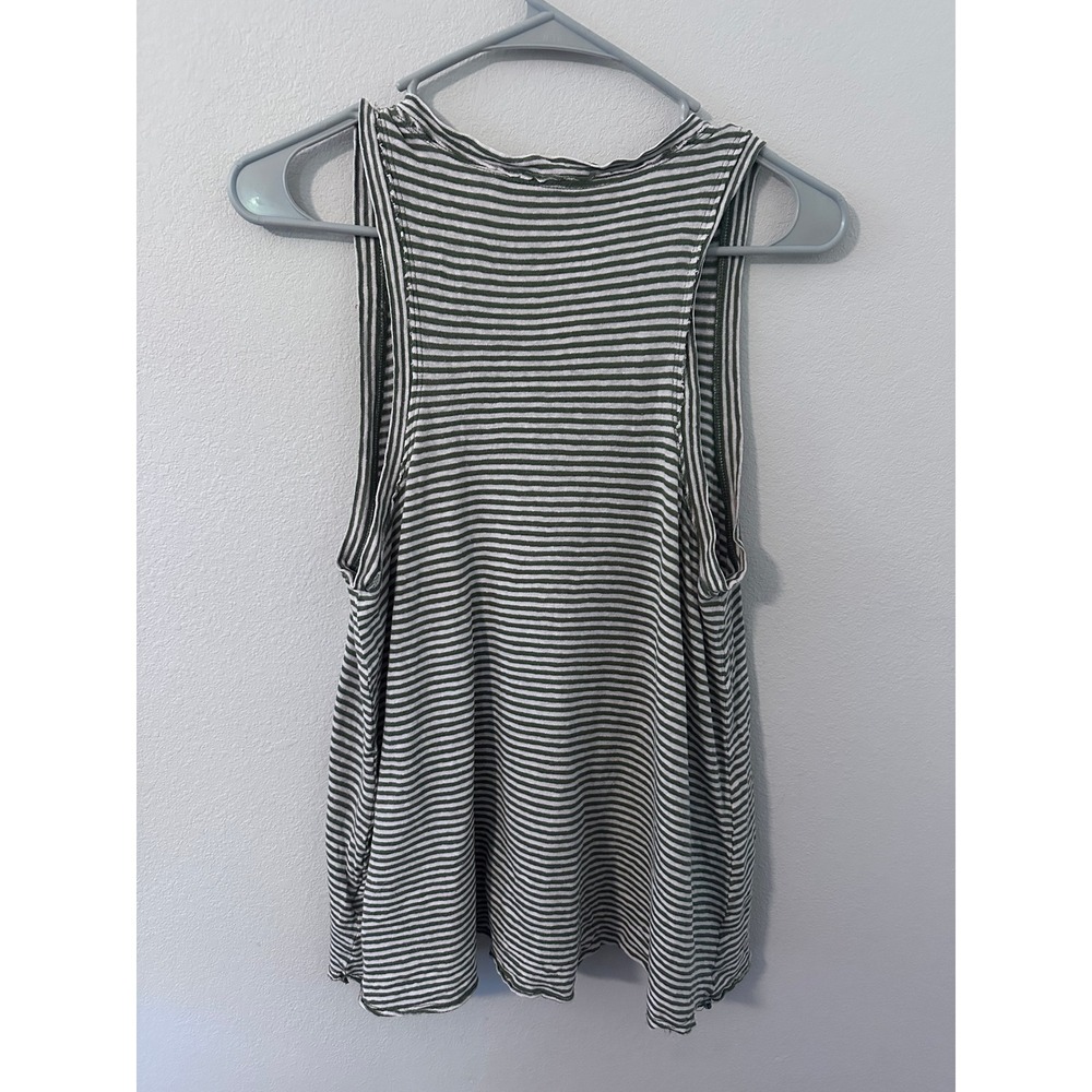 Pilcro Tank Top Size S Green Striped White Linen Cotton Sleeveless Scoop Neck - Picture 6 of 6